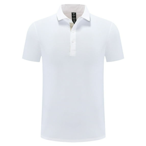 Men Polo Shirts T Shirt Casual V Neck Short Sleeve Classic Solid Color Shirt Button Down Shirt Men White XXL