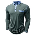 thumbnail image 1 of Men Polo T Shirts Long Sleeve Button Down Tees Shirts Loose Fit Green Mens Outfits, 1 of 6