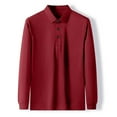 thumbnail image 1 of Men Polo T Shirts Long Sleeve Button Tees Shirts Loose Fit Red Men Casual Shirt, 1 of 4