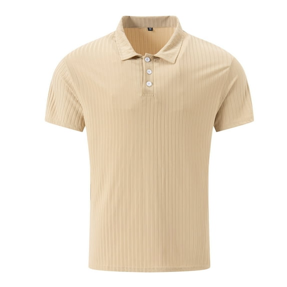 Men Polo T Shirts Short Sleeve Button Down Polo Tees Basic Khaki Men's Clothing