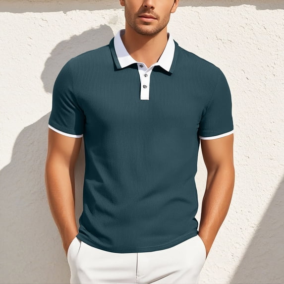 Men Polo T Shirts Short Sleeve Button Up Loose Fit Summer Outfits Blue Mens Vacation Shirts