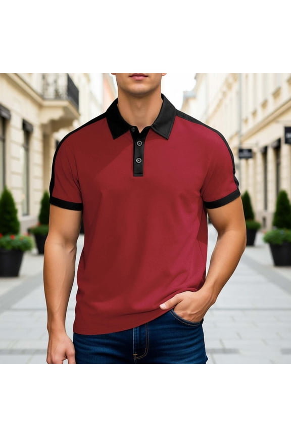 Mens Polo T Shirts Short Sleeve Quarter Button Up Tee Shirt Lightweight Brick Red Mens Pullover Shirts