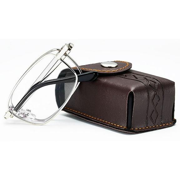 Men Portable Folding Reading Glasses Male Anti Blue Light Foldable Presbyopic Eyeglasses Metal Silver Readers with Case +3.50