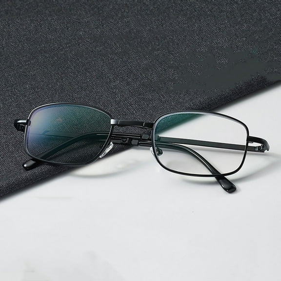 Men Portable Folding Reading Glasses Male Progressive Multi-Focus Photochromic Gray Anti Blue Light Foldable Presbyopic Eyeglasses Metal Black Readers with Case +1.00