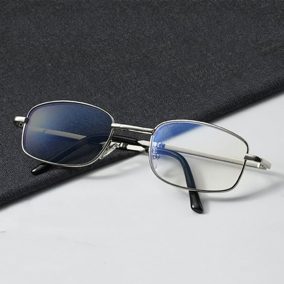 Men Portable Folding Reading Glasses Male Progressive Multi-Focus Photochromic Gray Anti Blue Light Foldable Presbyopic Eyeglasses Metal Silver Readers with Case +1.00