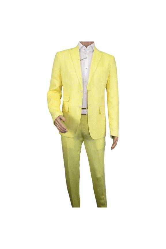 Men Premium 100% Linen Cocktail Suit by INSERCH Breathable and cool SU880 Yellow