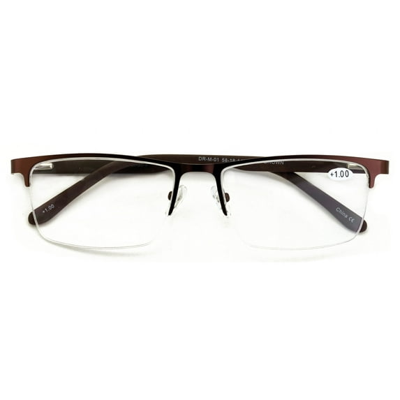 Men Premium Optical Frame Wide Large Head Reading Glasses Half Rim Metal - Clear Lens Reader DRM01 149MM +2.00