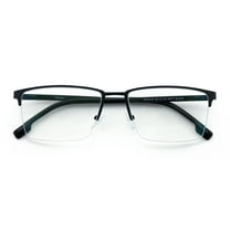 Men Premium Optical Frame Wide Large Head Reading Glasses Half Rim Metal - Clear Lens Reader DRM03 145MM Black  1.00