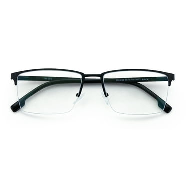 Men Premium Optical Frame Wide Large Head Reading Glasses Half Rim Metal - Clear Lens Reader DRM03 145MM Black +1.00