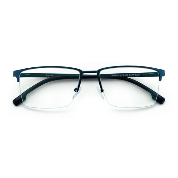 Men Premium Optical Frame Wide Large Head Reading Glasses Half Rim Metal - Clear Lens Reader DRM03 145MM Blue +1.75