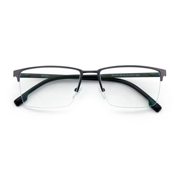 Men Premium Optical Frame Wide Large Head Reading Glasses Half Rim Metal - Clear Lens Reader DRM03 145MM Gunmetal +1.25