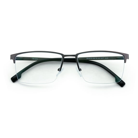 Men Premium Optical Frame Wide Large Head Reading Glasses Half Rim Metal - Clear Lens Reader DRM03 145MM Gunmetal +1.75