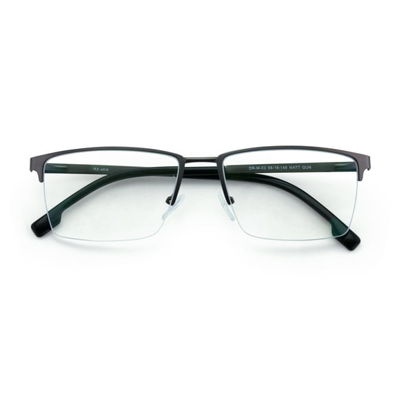 Men Premium Optical Frame Wide Large Head Reading Glasses Half Rim Metal - Clear Lens Reader DRM03 145MM Gunmetal+3.00