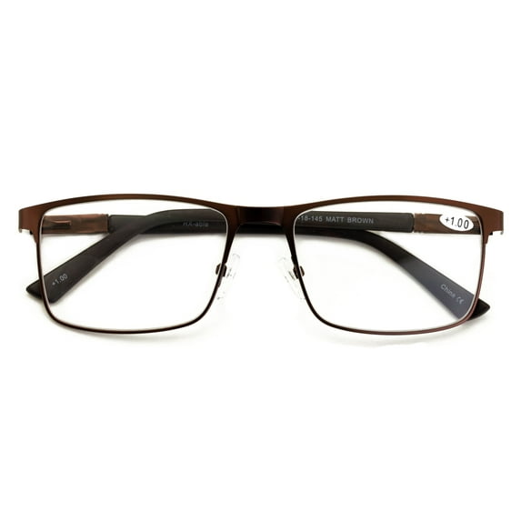 Men Premium Optical Frame Wide Large Head Reading Glasses Rectangular Metal - Clear Lens Reader DRM02 144MM +1.25