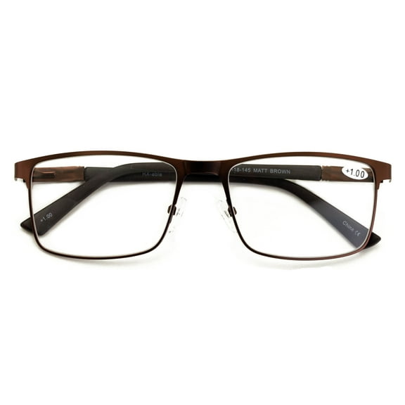 Men Premium Optical Frame Wide Large Head Reading Glasses Rectangular Metal - Clear Lens Reader DRM02 144MM +1.75