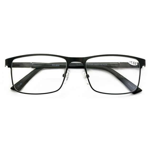 Men Premium Optical Frame Wide Large Head Reading Glasses Rectangular Metal - Clear Lens Reader DRM02 144MM +3.00