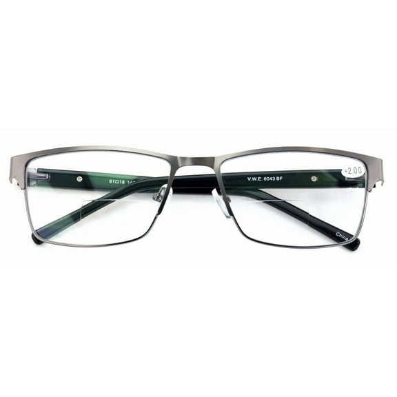 Men Premium Rectangle Metal Clear Bifocal Reading Glasses XL Large Reader - 152mm Wide Fitment Frame +1.25