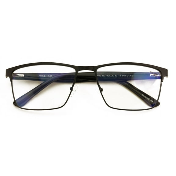 Men Premium Rectangle Metal - Plastic Temple Extra Large Reader - 152mm Wide Frame Reading Glasses Anti-Blue UV +2.75