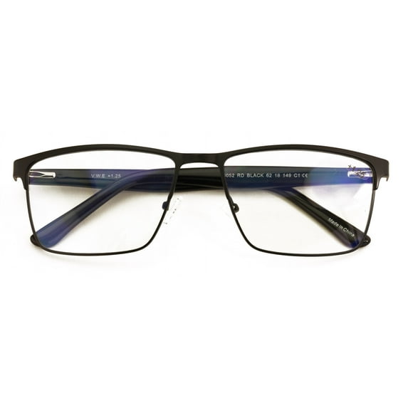 Men Premium Rectangle Metal - Plastic Temple Extra Large Reader - 152mm Wide Frame Reading Glasses Anti-Blue UV +2.75