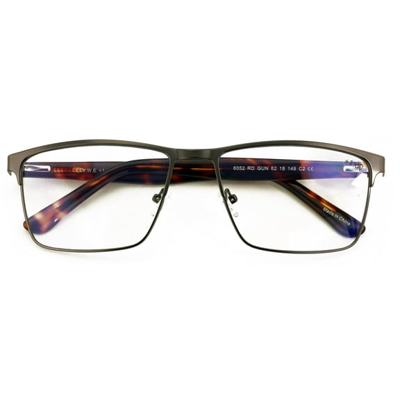 Men Premium Rectangle Metal - Plastic Temple Extra Large Reader - 152mm Wide Frame Reading Glasses Anti-Blue UV +2.75