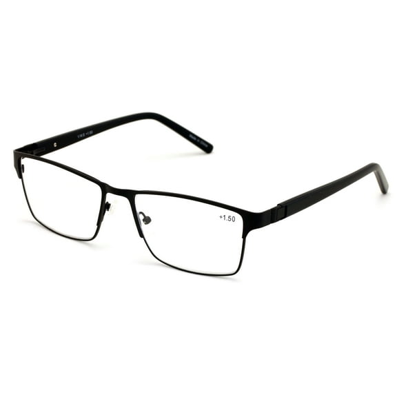 Men Premium Rectangle Metal with Plastic Temple Extra Large Reader - 152mm Wide Frame Reading Glasses +1.50