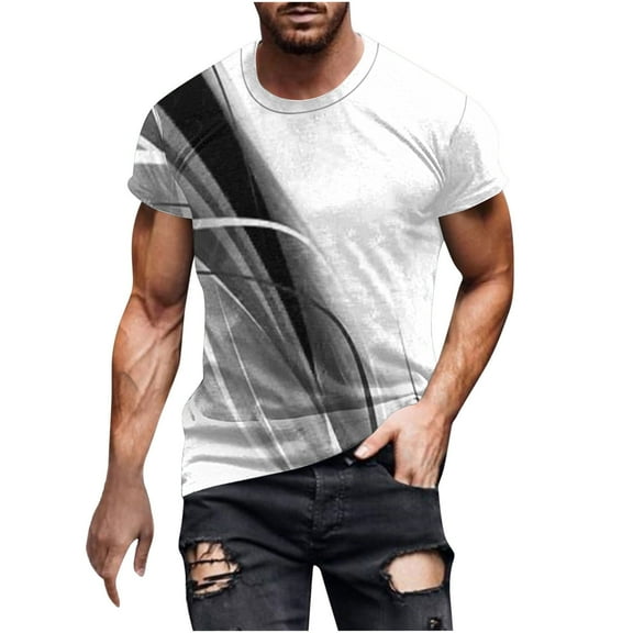 Men Print Short Sleeve Round Neck T-shirt Casual Fashion Short Sleeve(Gray,XXXXXL)