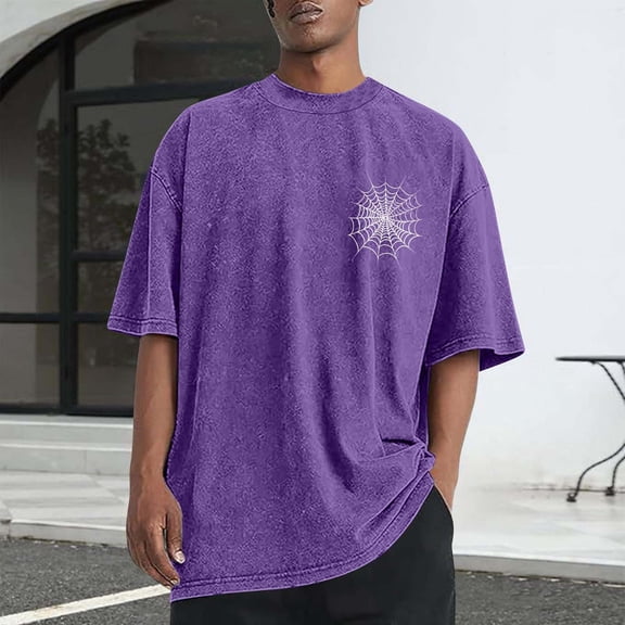 Men Printed Casual Sports Washed Distressed T-shirt Short Sleeve Round-neck Top Blouse