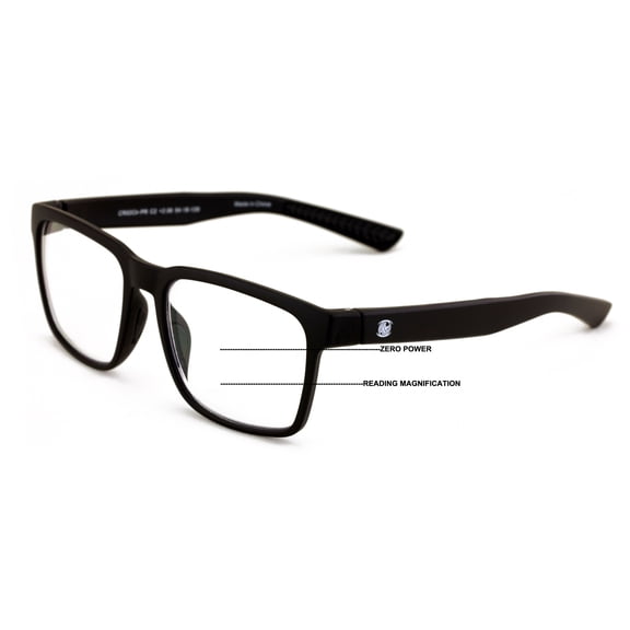 Men Progressive Bifocal Reading Glasses - No Line - Clear on Top Sport Fashion Reader CR02 +3.00