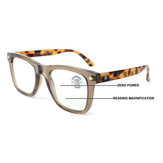 Men Progressive Bifocal Reading Glasses – No Line, No Bubble – Clear Zero Power on Top Readers CR07 +1.75