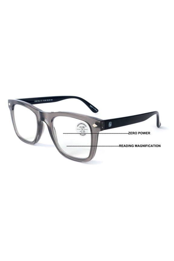 Men Progressive Bifocal Reading Glasses – No Line, No Bubble – Clear Zero Power on Top Readers CR07 +2.25