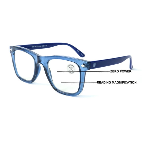 Men Progressive Bifocal Reading Glasses – No Line, No Bubble – Clear Zero Power on Top Readers CR07 +2.25