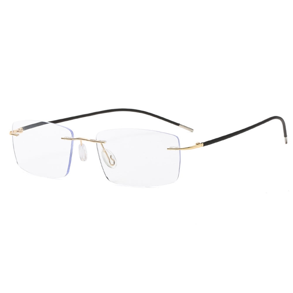 Men Progressive Rimless Ultralight Reading Glasses 1.00 Anti-blue Light Frameless Gold Multifocus Readers +1.00 Strength