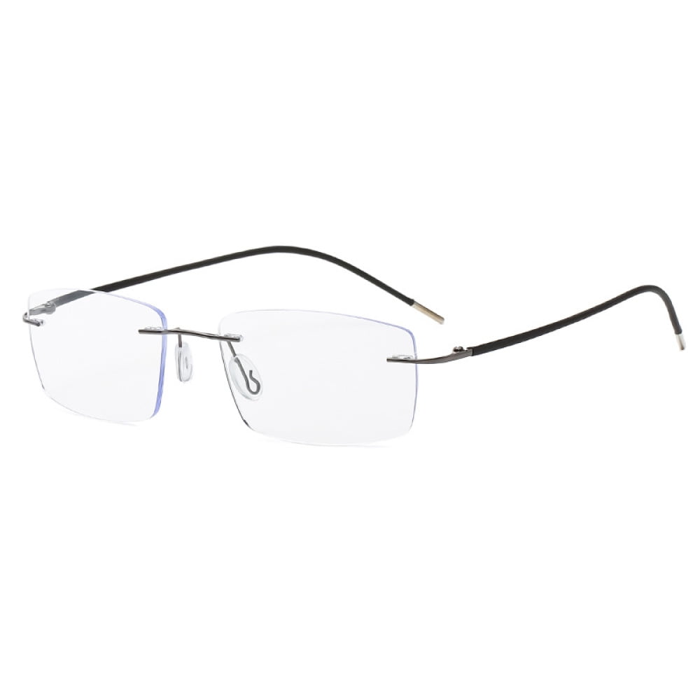 Men Progressive Rimless Ultralight Reading Glasses 3.00 Anti-blue Light Frameless Gunmetal Multifocus Readers +3.00 Strength