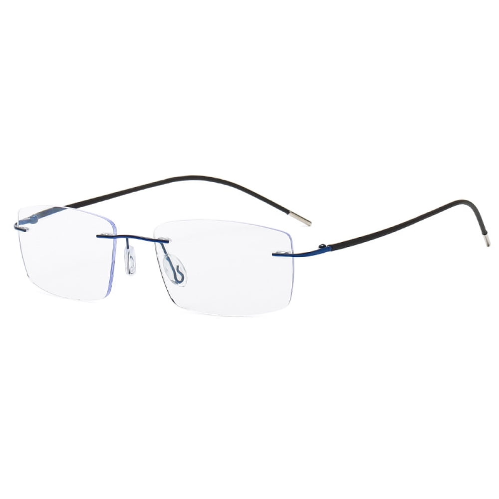 Men Progressive Rimless Ultralight Reading Glasses 4.00 Anti-blue Light Frameless Blue Multifocus Readers +4.00 Strength