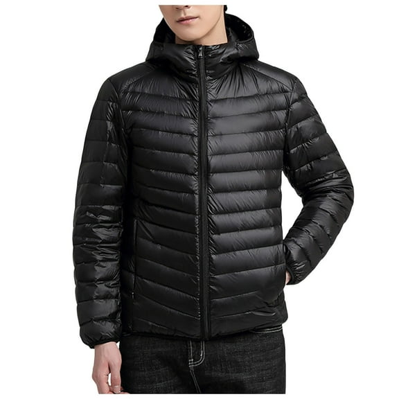 Men Puffer Jacket Cold Weather Outdoor Detachable Hooded Puffer Jacket Winter Warm Baggy Down Outerwear Relaxed Fit Mens Winter Jackets Black L