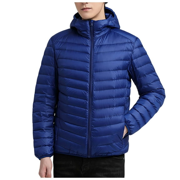 Men Puffer Jacket Cold Weather Outdoor Detachable Hooded Puffer Jacket Winter Warm Baggy Down Outerwear Relaxed Fit Mens Winter Jackets Blue XXL