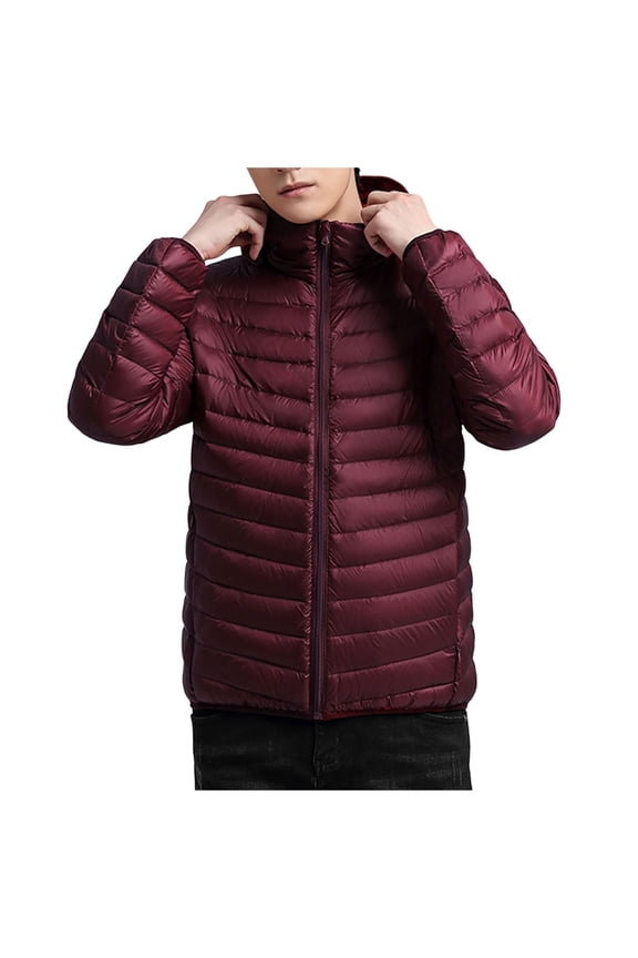 Men Puffer Jacket Cold Weather Outdoor Detachable Hooded Puffer Jacket Winter Warm Baggy Down Outerwear Relaxed Fit Mens Winter Jackets Red XXL