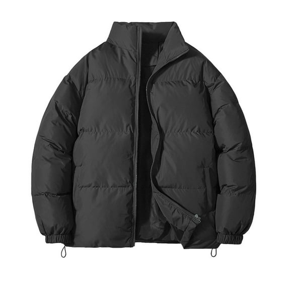 Men Puffer Jacket Fall Winter Loose Zip Up Puffer Jacket Stand Collar Thick Winter Warm Padded Heavyweight Baggy Down Outerwear Mens Winter Jackets Dark Gray S