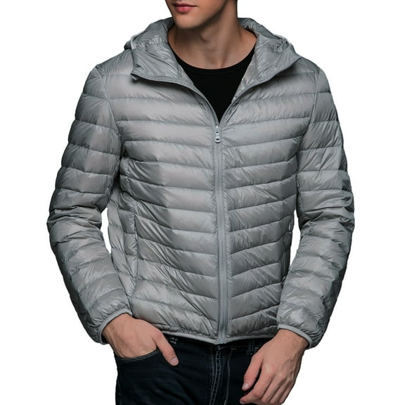 Men Puffer Jacket Fall Winter Warm Zip Up Puffer Jacket Solid Color Padded Down Jacket Casual Thicken Relaxed Fit Mens Jackets Grey XL