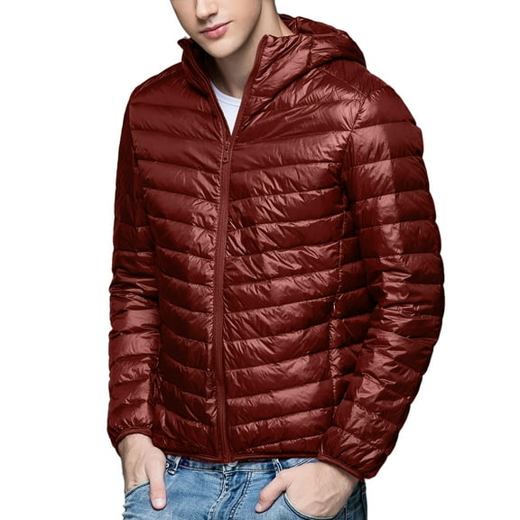 Men Puffer Jacket Fall Winter Warm Zip Up Puffer Jacket Solid Color Padded Down Jacket Casual Thicken Relaxed Fit Mens Jackets Red XXXL