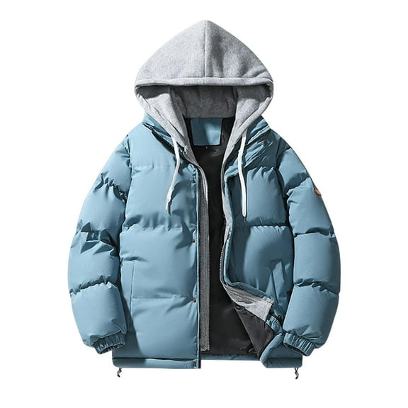 Men Puffer Jacket Heavyweight Hooded Puffer Jacket Zip Up Down Jacket Casual Baggy Down Outerwear Relaxed Fit Men's Jackets Blue XXL