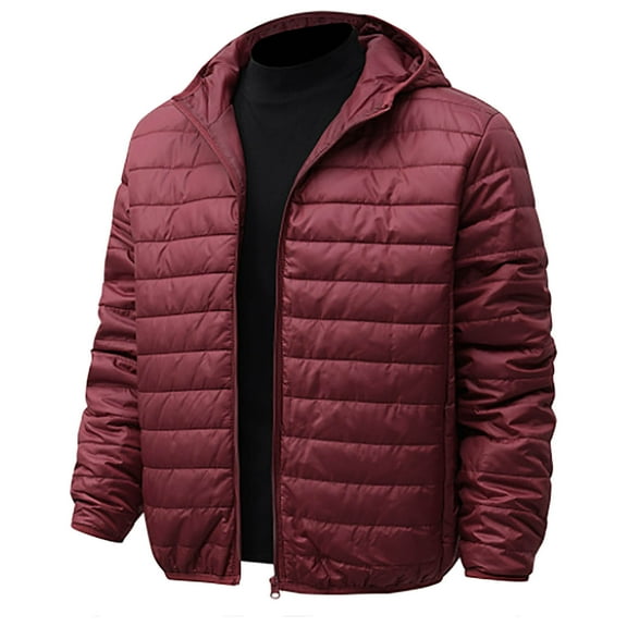 Men Puffer Jacket Heavyweight Puffer Jacket Hooded Casual Zip Up Winter Warm Down Jacket Baggy Down Outerwear Relaxed Fit Plus Size Jackets Red XXXL