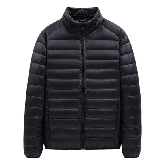 Men Puffer Jacket Relaxed Fit Solid Color Down Jackets Zip Up Long Sleeve Hooded Puffer Jacket Winter Warm Fall Jackets for Men Black XXXXXL