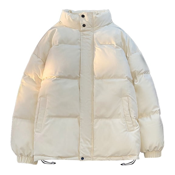 Men Puffer Jacket Thickened Stand Collar Puffer Jacket Solid Color Baggy Down Outerwear Zip Up Down Jacket Loose Mens Jackets White M