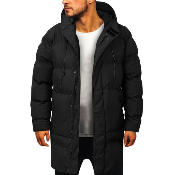 Men Puffer Jacket Winter Warm Down Jacket Hooded Long Sleeve Zip Up Plush Baggy Down Outerwear Relaxed Fit Mens Fall Jackets Black XXXXXXXXL