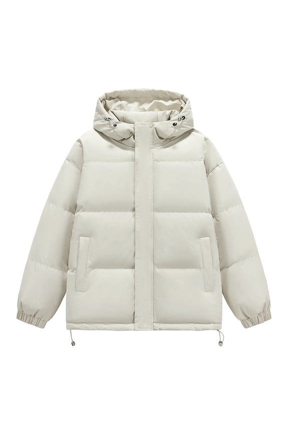 Men Puffer Jacket Winter Warm Thickened Windproof Zip Up Down Jacket With Hood Outdoor Thermal Cold Weather Baggy Down Outerwear Mens Jackets Khaki S