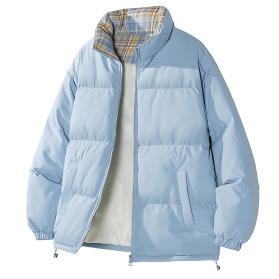Men Puffer Jacket Winter Warm Zip Up Down Jacket Stand Collar Outdoor Puffer Jacket Baggy Down Outerwear Relaxed Fit Mens Jackets Light Blue XXXXL