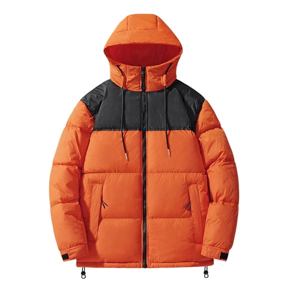 Men Puffer Jacket Winter Warm Zip Up Hooded Puffer Jacket Thick Parka Padded Outwear Relaxed Fit Solid Color Plus Size Jackets Red L