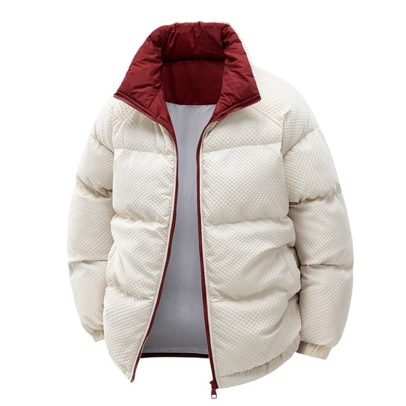 Men Puffer Down Jacket,Zip Pocket Long Sleeve Thickened Coat,Solid Color Quilted Padded Skiing Windproof Warm Overcoat,Winter Outdoor Sports Casual Parkas Outwear Beige XXL