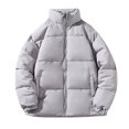 thumbnail image 1 of Men Puffer Jackets Thicken Bubble Jacket Warm Long Sleeve Stand Collar Zip Up Solid Color Coat Outwear Winter Grey XXXXL, 1 of 9